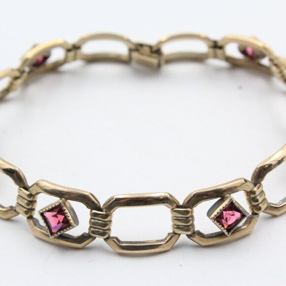 Sweet Emmons Signed Designer Pink Fucshia Glass Squared Rose Gold Tone Bracelet - Picture 6 of 9